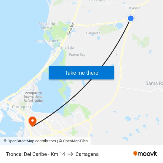 Troncal Del Caribe - Km 14 to Cartagena map