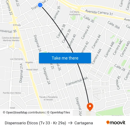 Dispensario Éticos (Tv 33 - Kr 29a) to Cartagena map
