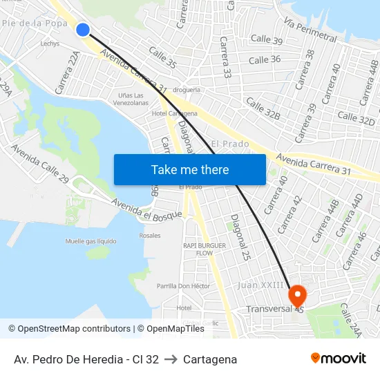 Av. Pedro De Heredia - Cl 32 to Cartagena map