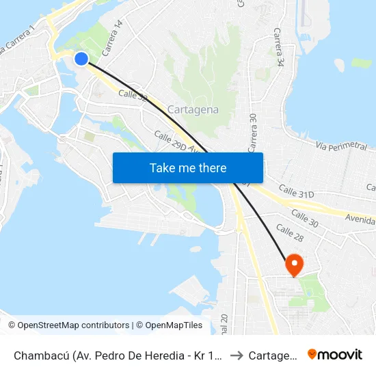 Chambacú (Av. Pedro De Heredia - Kr 12) to Cartagena map