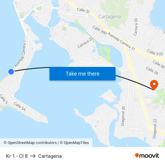 Kr 1 - Cl 8 to Cartagena map