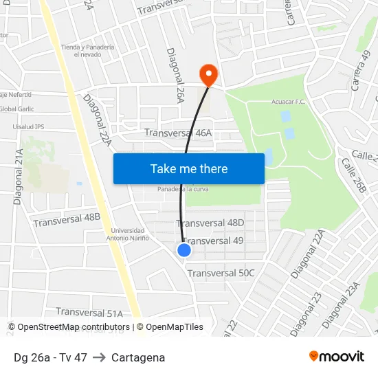 Dg 26a - Tv 47 to Cartagena map