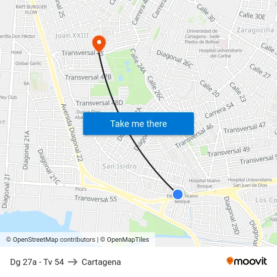 Dg 27a - Tv 54 to Cartagena map