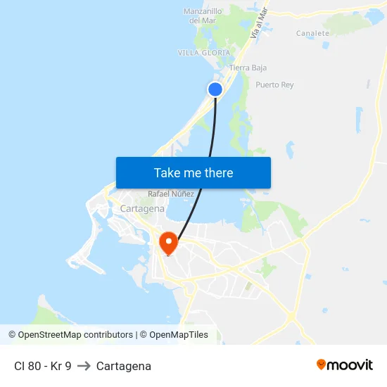 Cl 80 - Kr 9 to Cartagena map