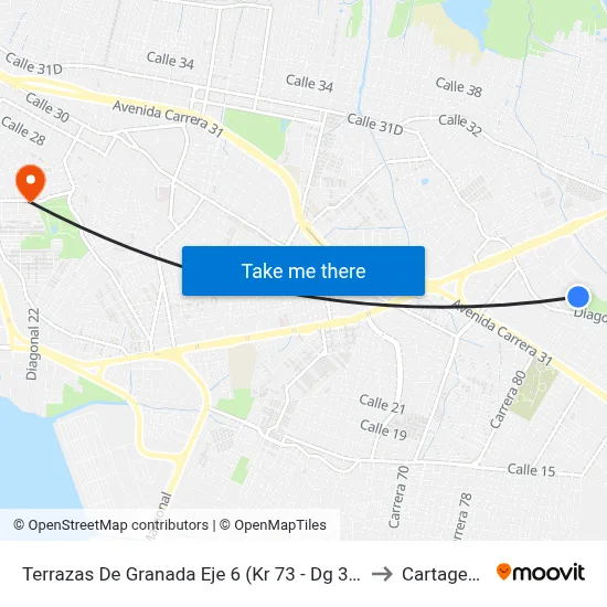 Terrazas De Granada Eje 6 (Kr 73 - Dg 34) to Cartagena map