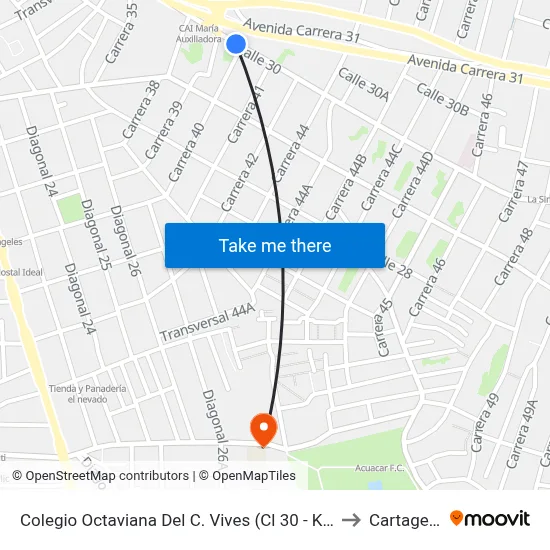 Colegio Octaviana Del C. Vives (Cl 30 - Kr 40) to Cartagena map