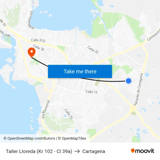 Taller Lloreda (Kr 102 - Cl 39a) to Cartagena map