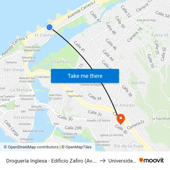 Droguería Inglesa - Edificio Zafiro (Av. Santander - Cl 43) to Universidad Libre map