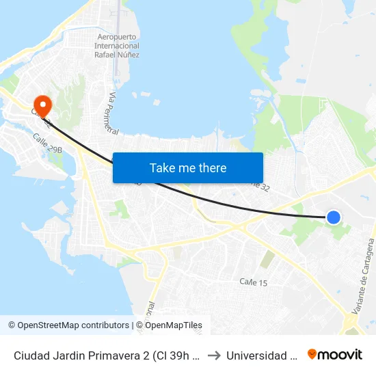 Ciudad Jardin Primavera 2 (Cl 39h - Kr 91a) to Universidad Libre map