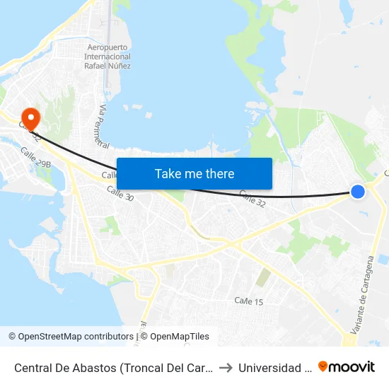 Central De Abastos (Troncal Del Caribe - Kr 89) to Universidad Libre map