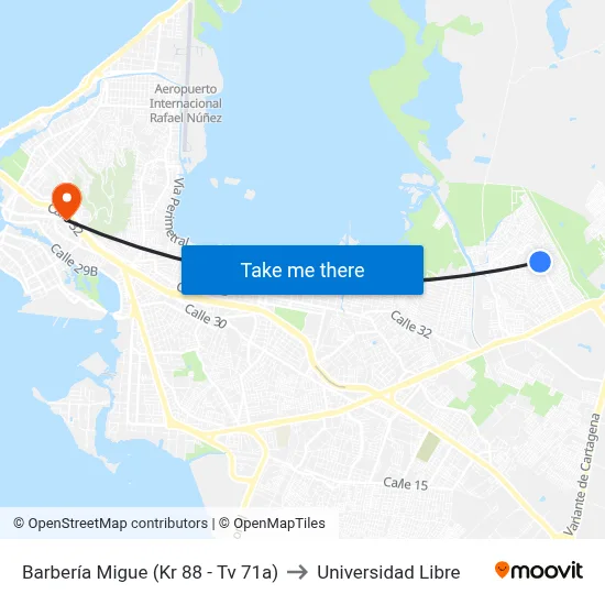 Barbería Migue (Kr 88 - Tv 71a) to Universidad Libre map