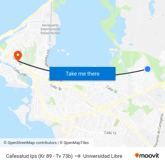 Cafesalud Ips (Kr 89 - Tv 73b) to Universidad Libre map