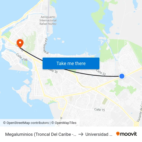 Megaluminios (Troncal Del Caribe - Kr 91b) to Universidad Libre map