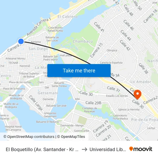 El Boquetillo (Av. Santander - Kr 6) to Universidad Libre map