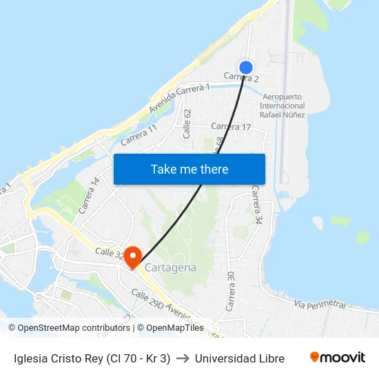 Iglesia Cristo Rey (Cl 70 - Kr 3) to Universidad Libre map