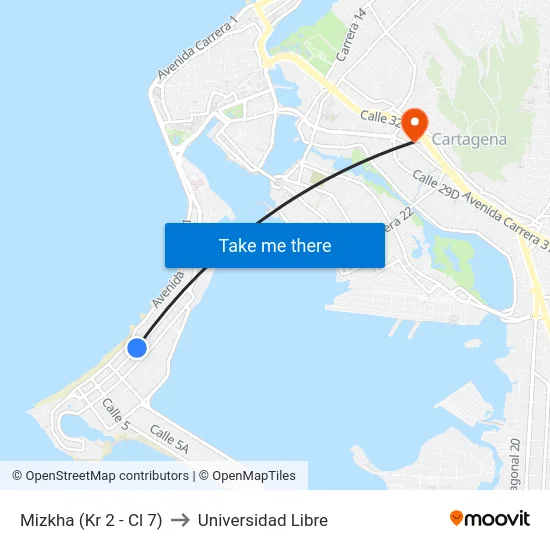 Mizkha (Kr 2 - Cl 7) to Universidad Libre map