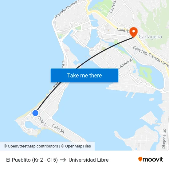 El Pueblito (Kr 2 - Cl 5) to Universidad Libre map