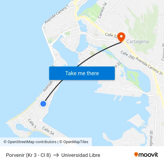 Porvenir (Kr 3 - Cl 8) to Universidad Libre map