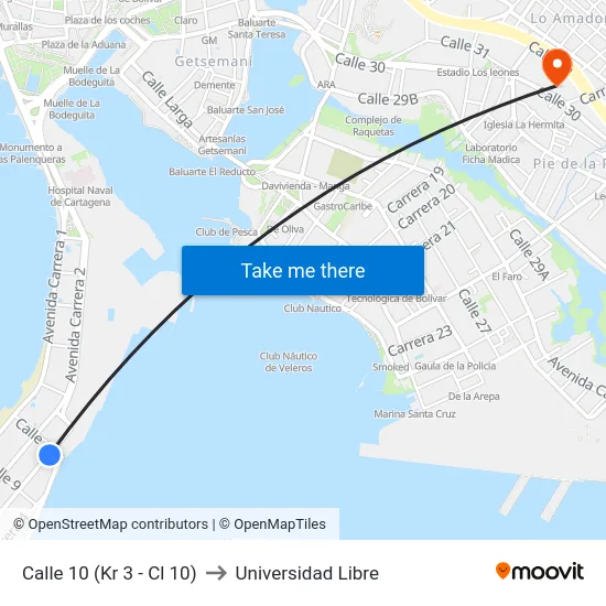 Calle 10 (Kr 3 - Cl 10) to Universidad Libre map
