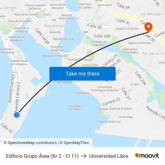 Edificio Grupo Área (Kr 2 - Cl 11) to Universidad Libre map