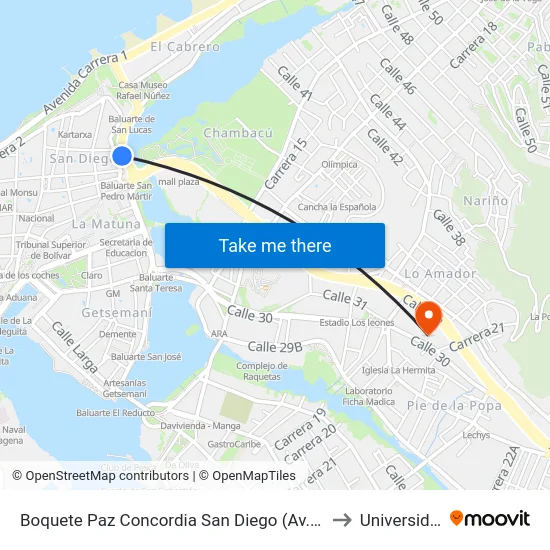 Boquete Paz Concordia San Diego (Av. Pedro De Heredia - Cl 39) to Universidad Libre map