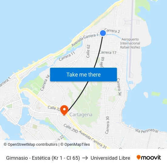 Gimnasio - Estética (Kr 1 - Cl 65) to Universidad Libre map