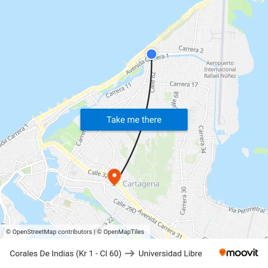 Corales De Indias (Kr 1 - Cl 60) to Universidad Libre map