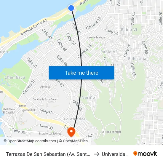 Terrazas De San Sebastian (Av. Santander - Cl 42a) to Universidad Libre map