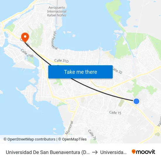 Universidad De San Buenaventura (Dg 32 - Kr 83b) to Universidad Libre map