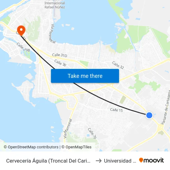 Cervecería Águila (Troncal Del Caribe - Kr 100) to Universidad Libre map