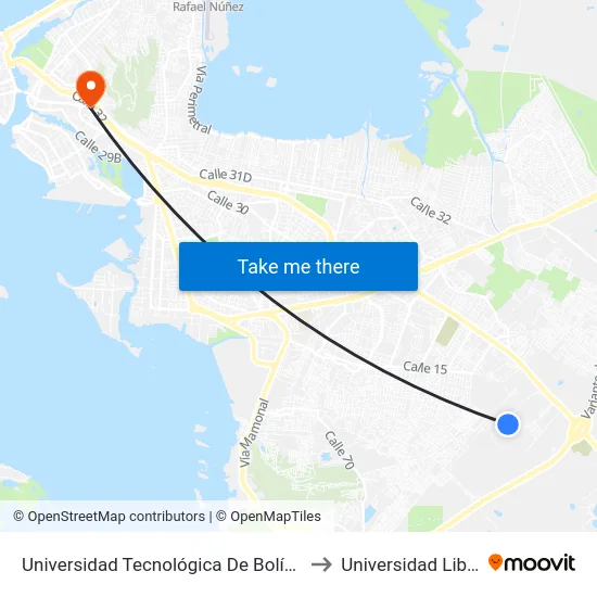 Universidad Tecnológica De Bolívar to Universidad Libre map