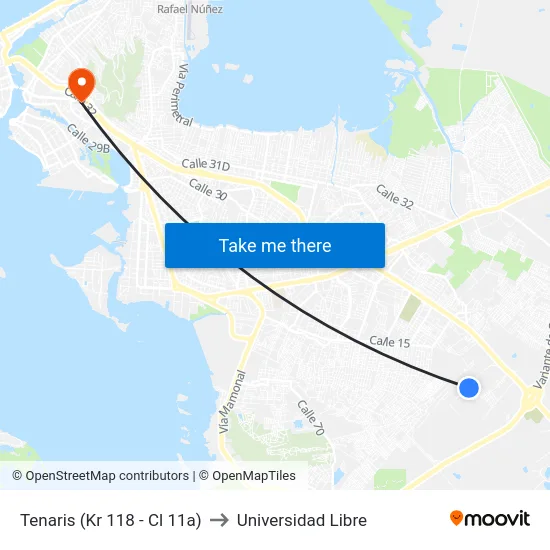 Tenaris (Kr 118 - Cl 11a) to Universidad Libre map