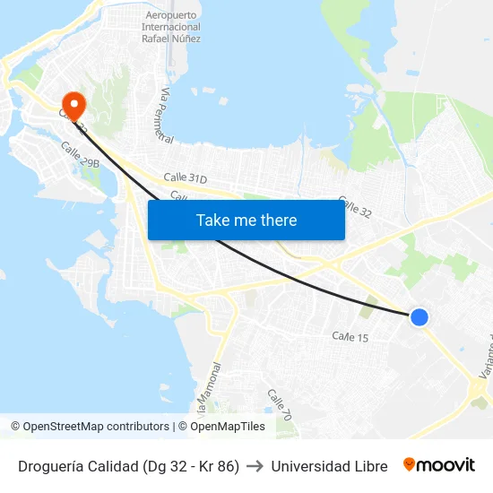 Droguería Calidad (Dg 32 - Kr 86) to Universidad Libre map