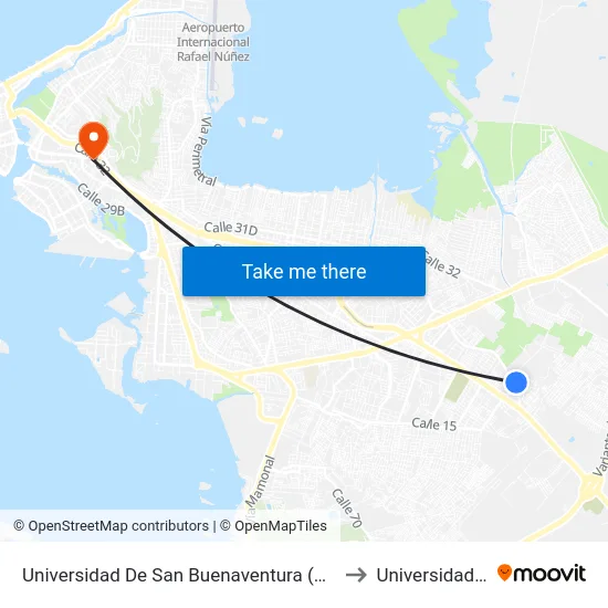 Universidad De San Buenaventura (Dg 32 - Kr 85) to Universidad Libre map
