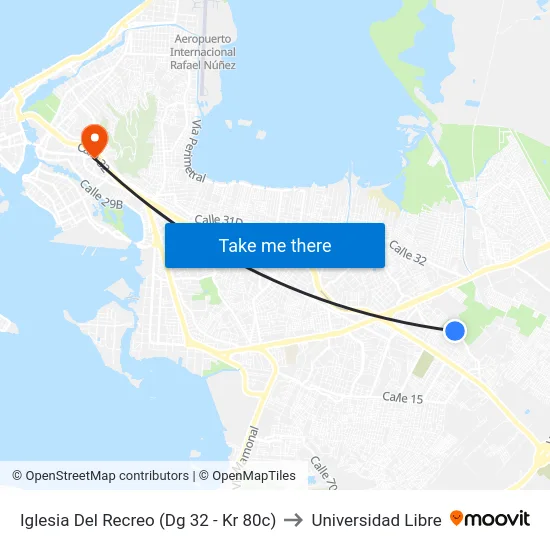 Iglesia Del Recreo (Dg 32 - Kr 80c) to Universidad Libre map
