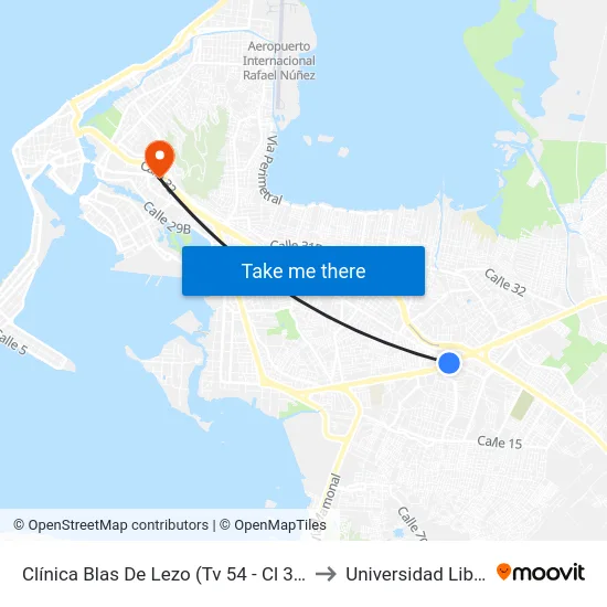 Clínica Blas De Lezo (Tv 54 - Cl 30) to Universidad Libre map