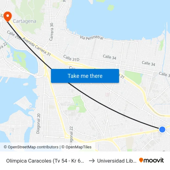 Olímpica Caracoles (Tv 54 - Kr 62a) to Universidad Libre map