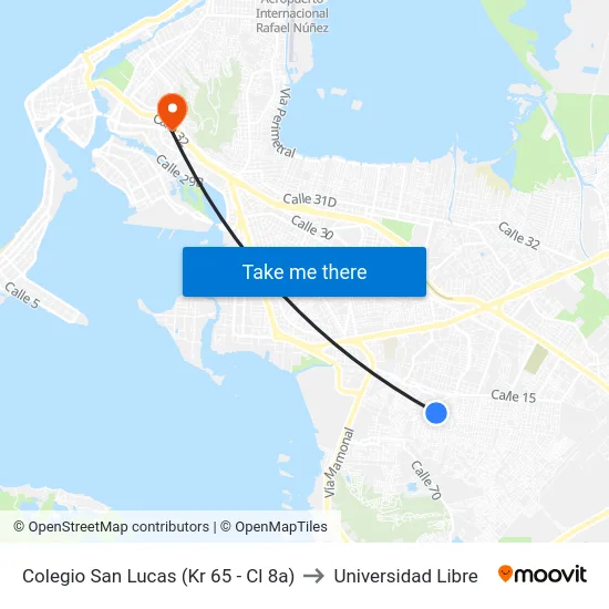 Colegio San Lucas (Kr 65 - Cl 8a) to Universidad Libre map