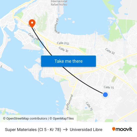 Super Materiales (Cl 5 - Kr 78) to Universidad Libre map