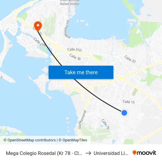 Mega Colegio Rosedal (Kr 78 - Cl 4c) to Universidad Libre map