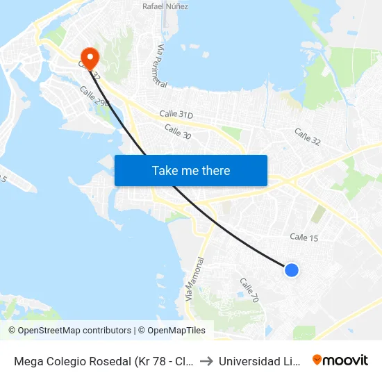 Mega Colegio Rosedal (Kr 78 - Cl 4) to Universidad Libre map