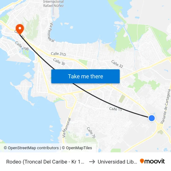 Rodeo (Troncal Del Caribe - Kr 121) to Universidad Libre map