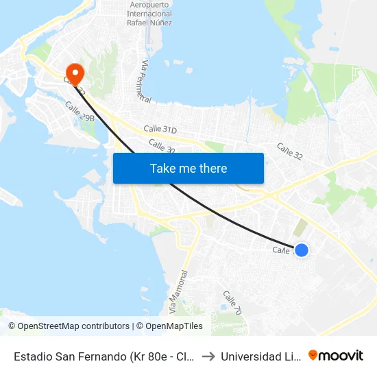 Estadio San Fernando (Kr 80e - Cl 19a) to Universidad Libre map