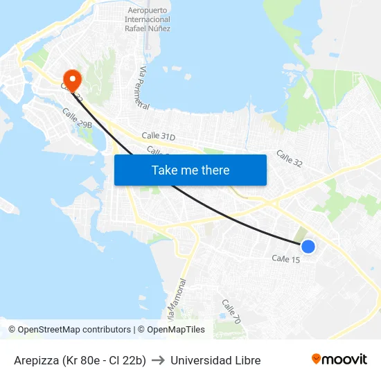 Arepizza (Kr 80e - Cl 22b) to Universidad Libre map