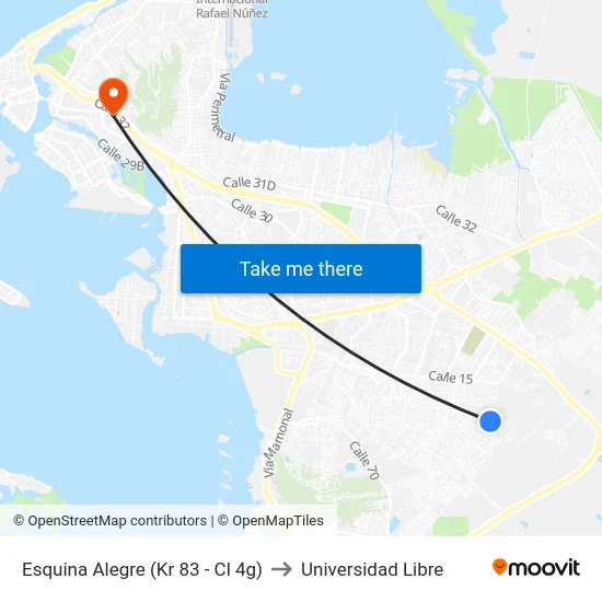 Esquina Alegre (Kr 83 - Cl 4g) to Universidad Libre map