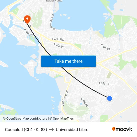 Coosalud (Cl 4 - Kr 83) to Universidad Libre map