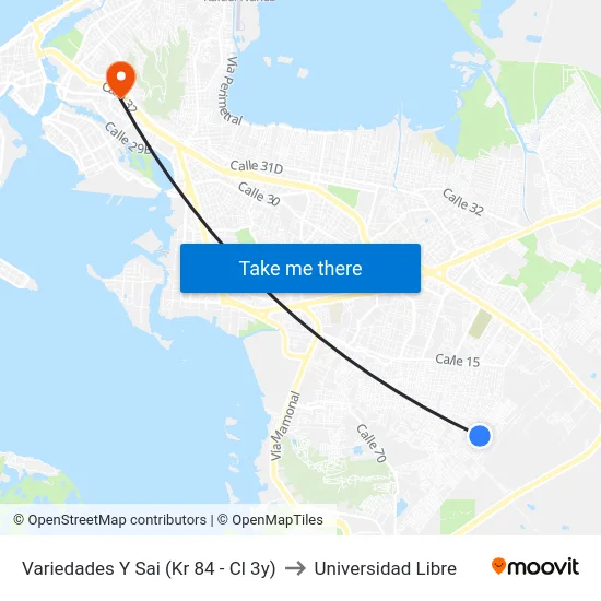 Variedades Y Sai (Kr 84 - Cl 3y) to Universidad Libre map