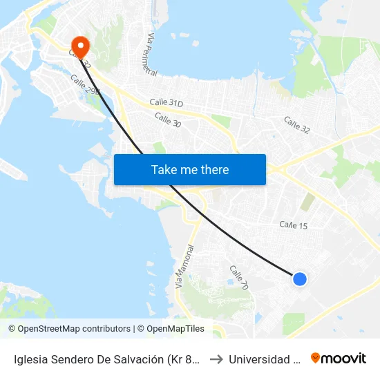 Iglesia Sendero De Salvación (Kr 84 - Cl 3q) to Universidad Libre map