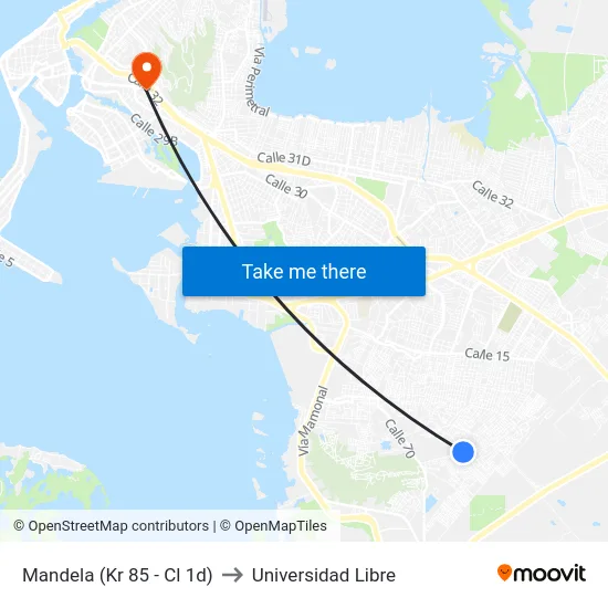 Mandela (Kr 85 - Cl 1d) to Universidad Libre map