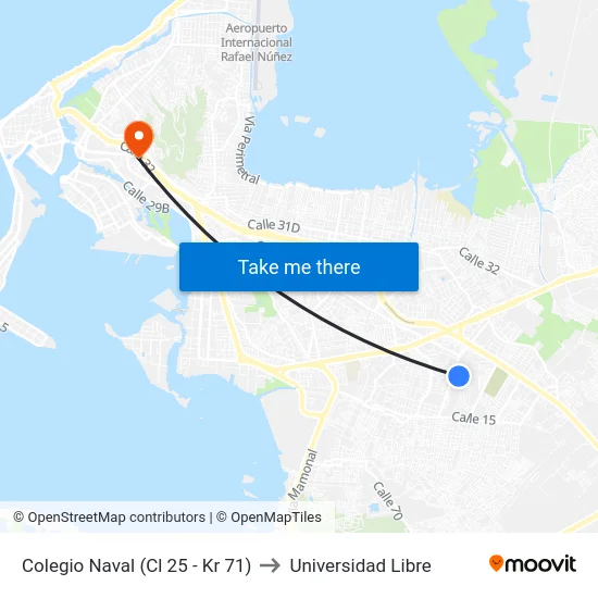 Colegio Naval (Cl 25 - Kr 71) to Universidad Libre map